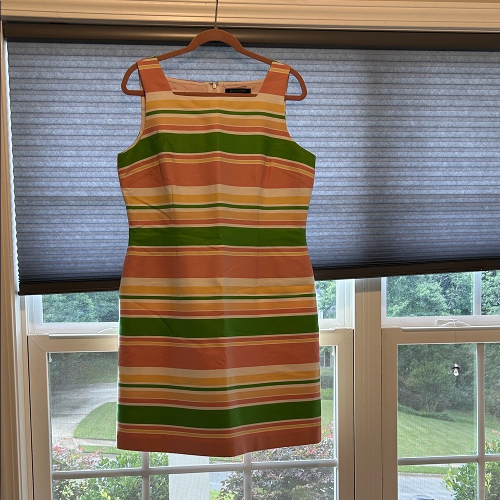 Brooks Brothers Sleeveless Green and Orange Sheath Dress